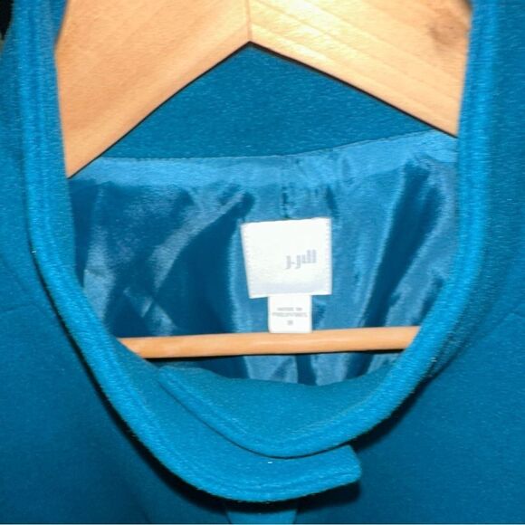 J. Jill Coat Berkshire Fleece Peacoat Jacket Button Front Lined Teal Size Medium - Picture 5 of 5